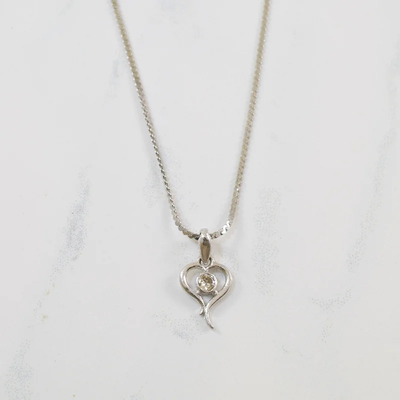 Satin weave necklaces-Platinum Solitaire Diamond Heart Necklace | 0.09ct | 16" |