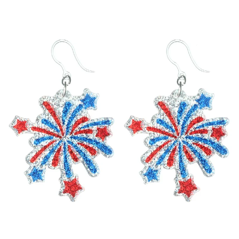 Crystal-wrapped earrings-Exaggerated Fireworks Dangles Hypoallergenic Earrings for Sensitive Ears Made with Plastic Posts