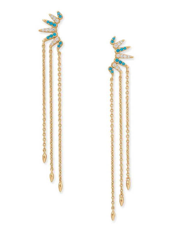 Detailed drop earrings-Synthetic Turquoise and Cubic Zirconia Spike Drop Earrings 14k Gold-plated Silver