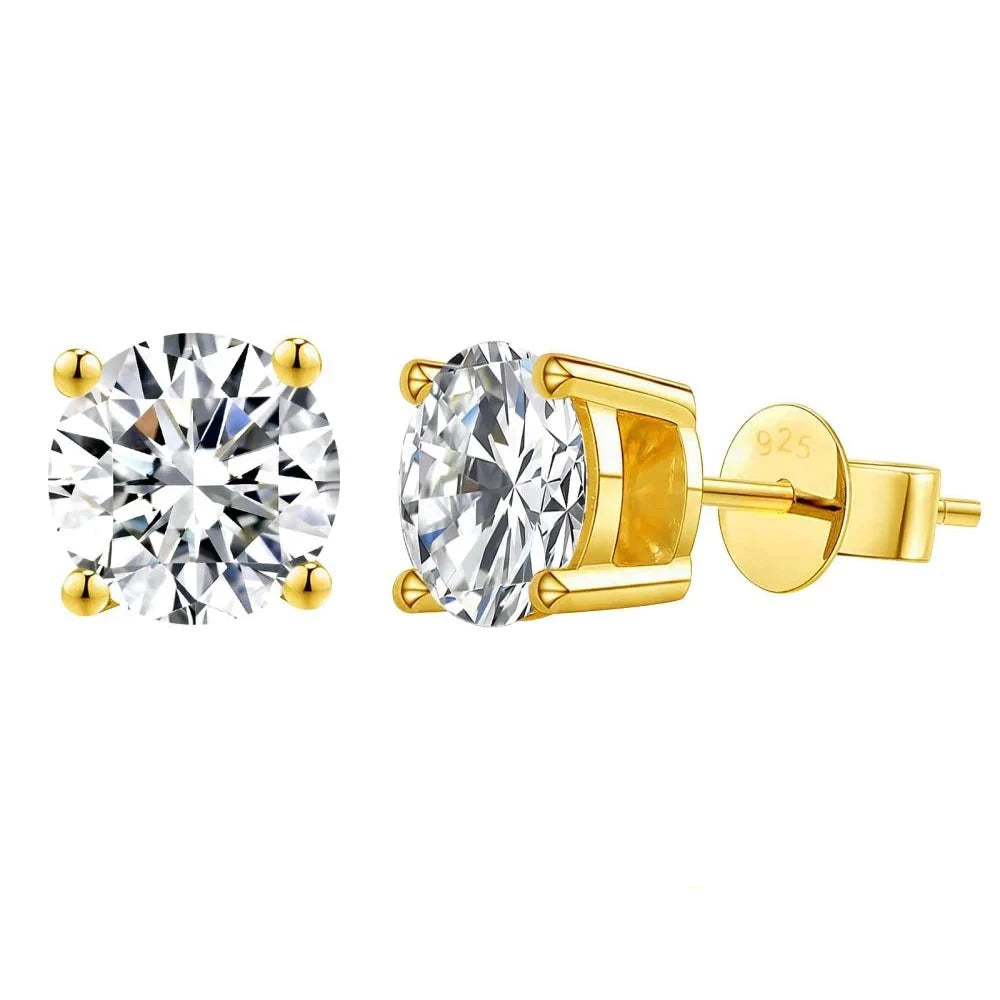 Pink gold earrings-Excellent VVS1 Moissanite Diamond Earrings Studs in 14K Gold