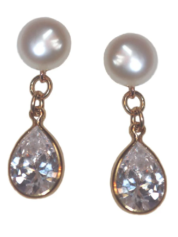 Vibrant enamel earrings-A+ Grade Cultured Freshwater Pearl Earrings April Cubic Zirconia 14K Gold-Fill