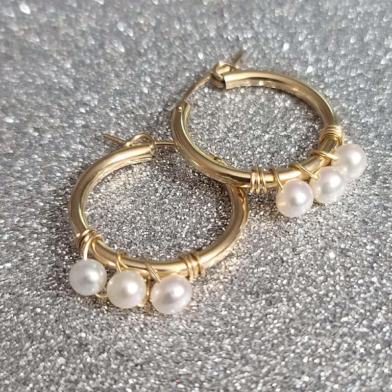 Single dot earrings-Pearl Hoop Earrings