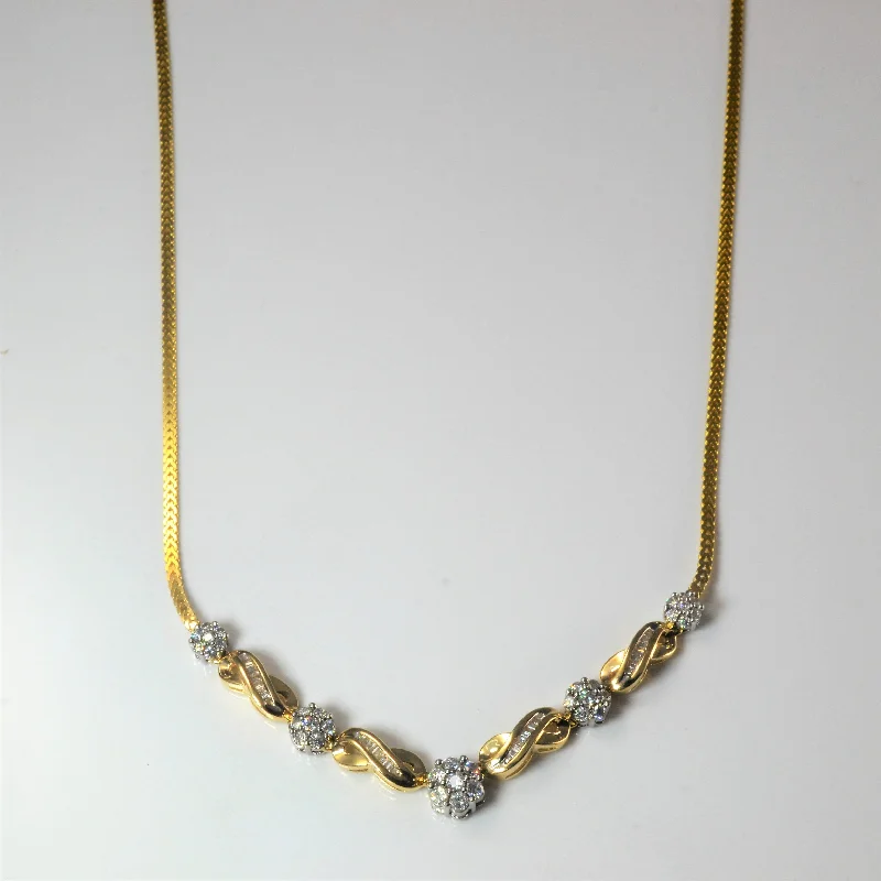 Heavy link necklaces-Floral Diamond Plate Necklace | 0.87ctw | 16" |