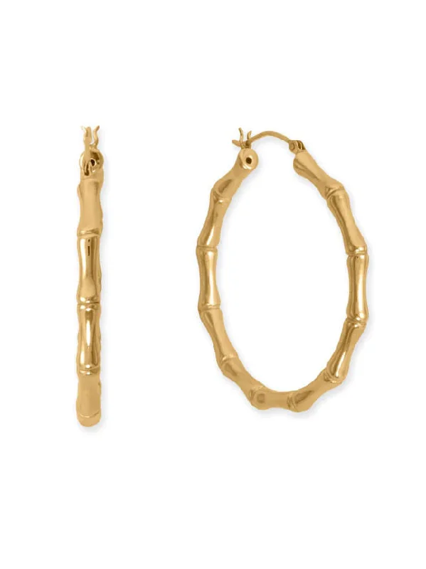 Round drop earrings-14k Yellow Gold-plated Sterling Silver Bamboo Hoop Earrings 44mm