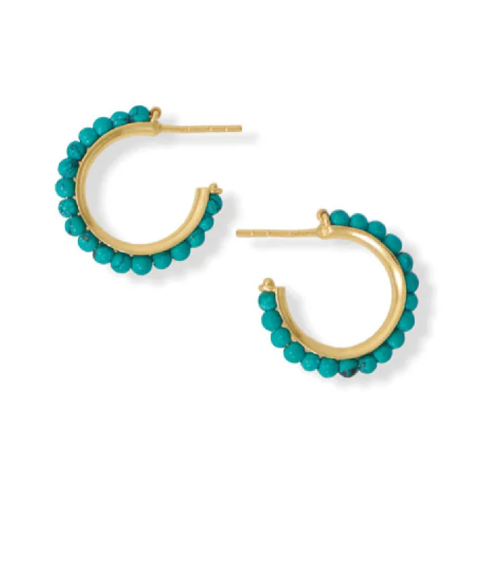 Spinel stud earrings-Hoop Earrings Reconstituted Turquoise Beads 14k Gold-plated