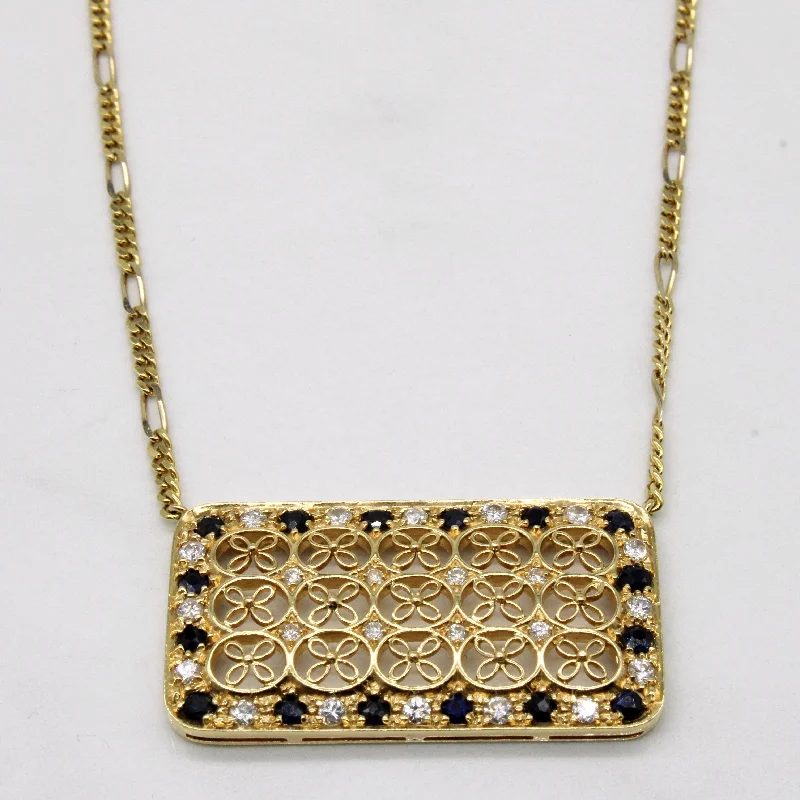 Square pendant necklaces-Sapphire & Diamond Lattice Plate Necklace | 1.10ctw, 0.56ctw | 15" |