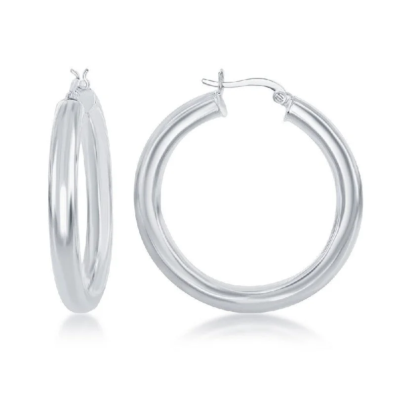 Micro star earrings-Sterling Silver High-Polished Hoop Earrings, 5 x 40 mm