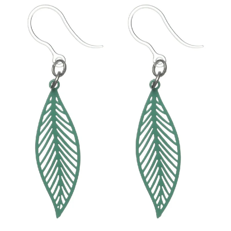 Airy hoop earrings-Lovely Leaf Dangles Hypoallergenic Earrings for Sensitive Ears Made with Plastic Posts