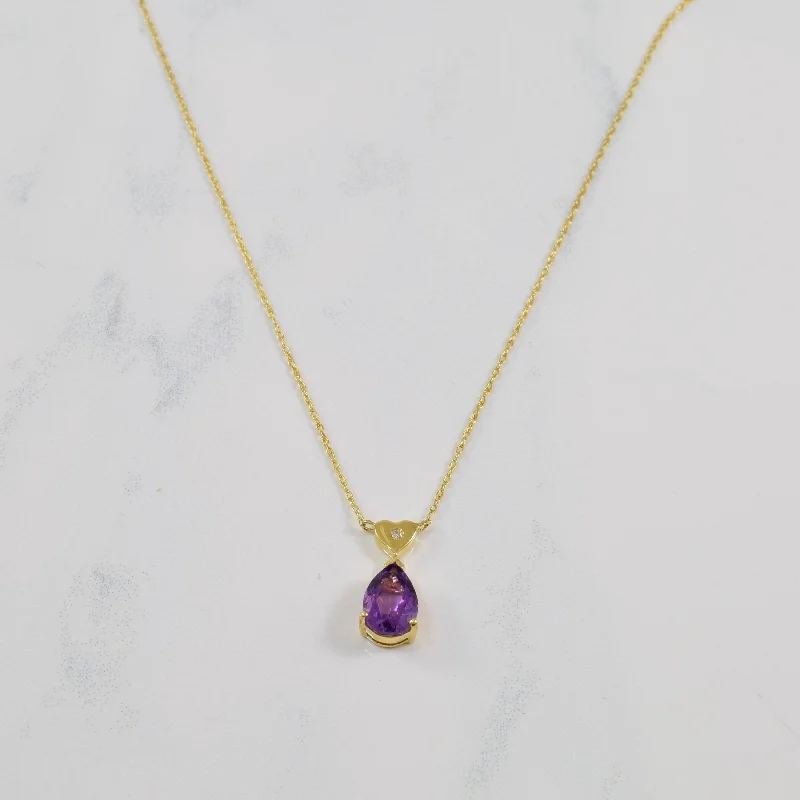 Arched pendant necklaces-Diamond & Amethyst Drop Necklace | 0.005ct, 1.11ct | 18" |