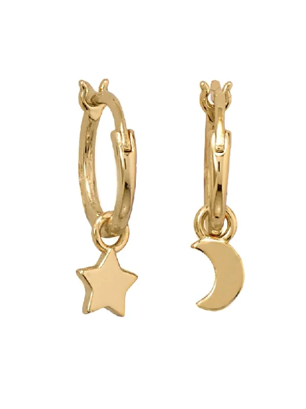 Five-tier earrings-14k Gold-plated Hoop Earrings with Dangling Moon and Star Charms