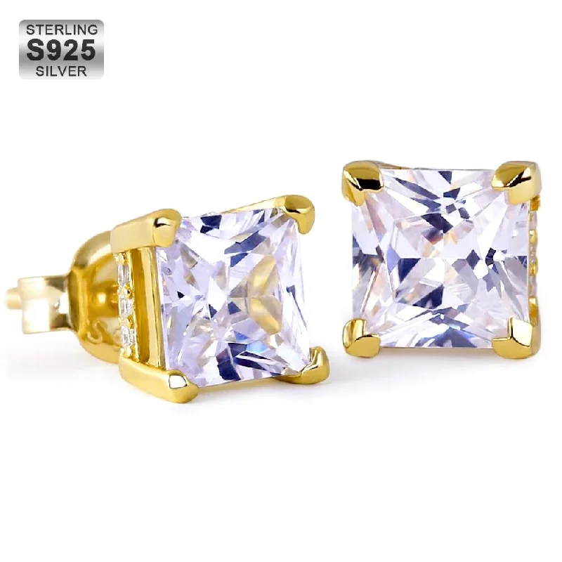 Classic flair earrings-The Shining Stud® - 925 Sterling Silver Diamond Square Stud Earrings in 18K Gold