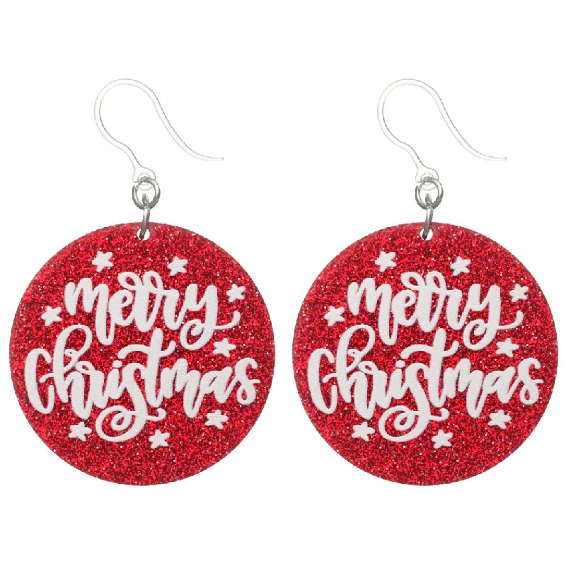 Indian tile earrings-Merry Christmas Dangles Hypoallergenic Earrings for Sensitive Ears Made with Plastic Posts