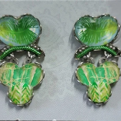 Tribal feather earrings-AYALABAR EARRINGS GREEN GLASS