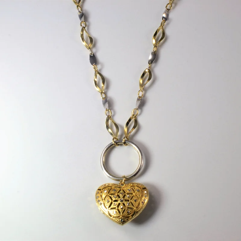 Polished wood necklaces-Two Tone Filigree Heart Necklace | 16" |