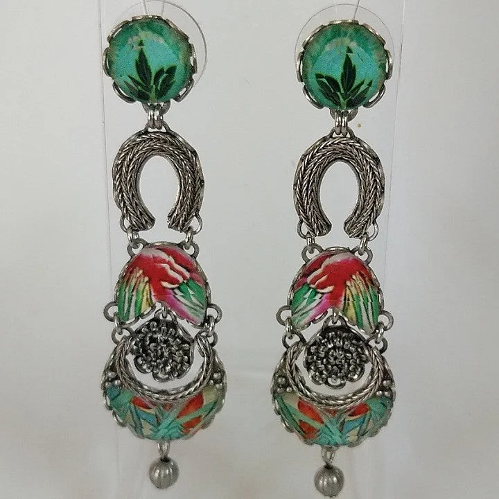 Clean bar earrings-AYALABAR EARRINGS GREEN SILVER HORSE SHOES