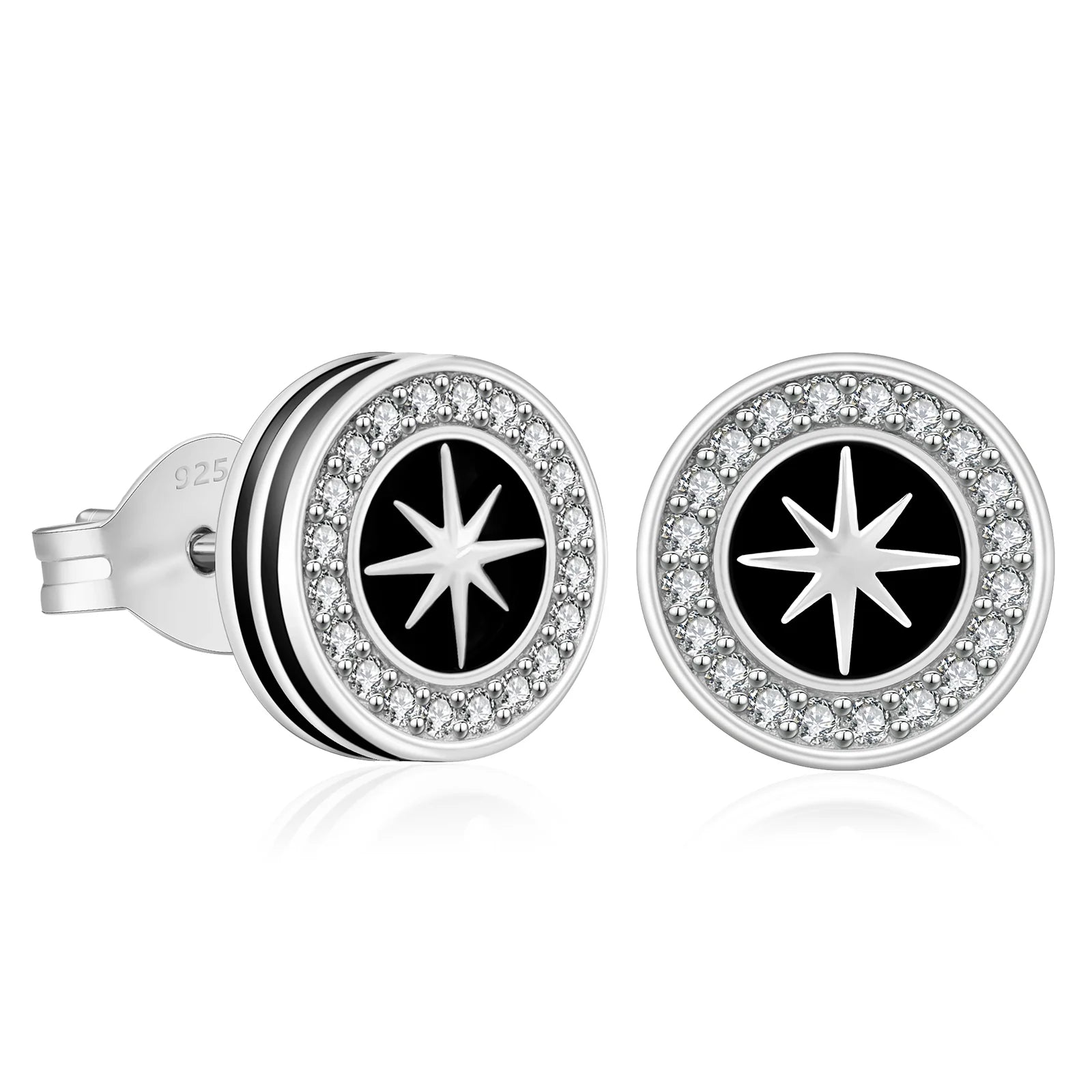 Classic flair earrings-9mm Black Enamel Iced Diamond Stud Earrings - Sun