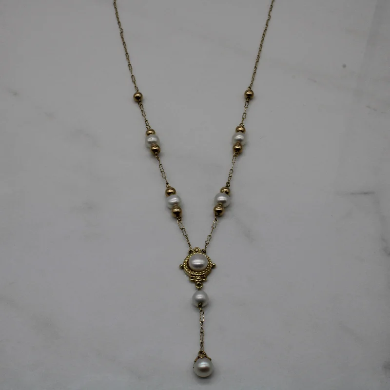 Subtle gem necklaces-Pearl Lariat Drop Necklace | 16" |