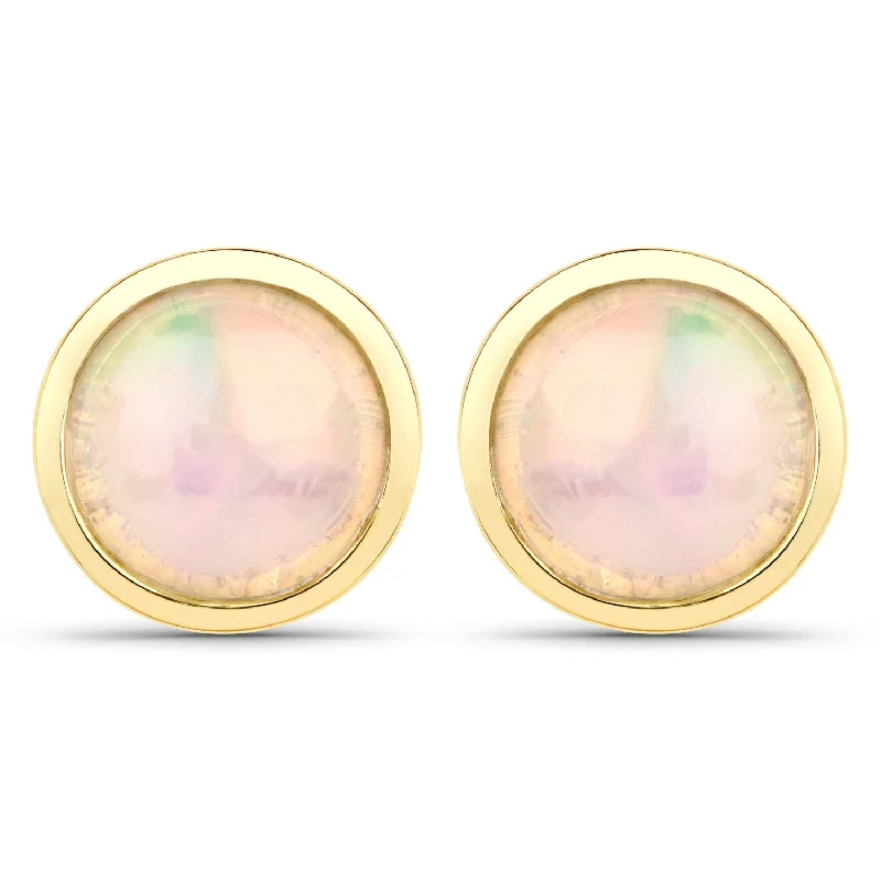 Georgian style earrings-Genuine Ethiopian Opal Stud Earrings Oval 1 CTW 14k Gold plate on Sterling Silver