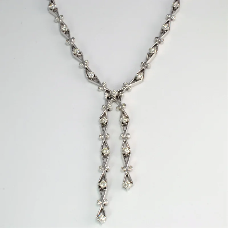 Morganite necklaces-Diamond Lariat Inspired Necklace | 2.06 ctw, 16''|