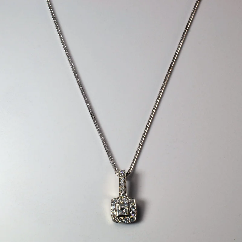 Flapper style necklaces-Princess Cut Halo Diamond Necklace | 0.58ctw | 18" |