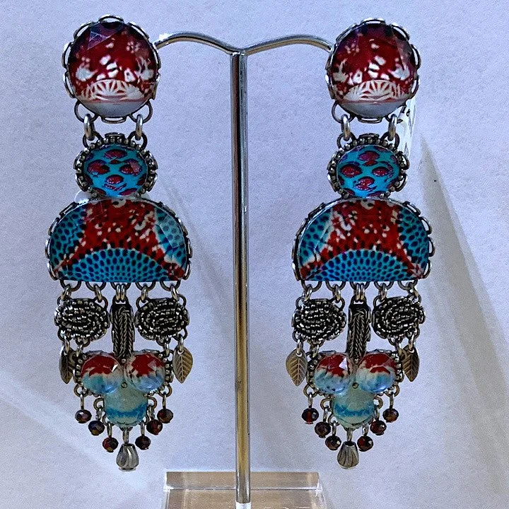 Tourmaline earrings-AYALABAR EARRINGS AQUA AND RED TONES WITH SILVER