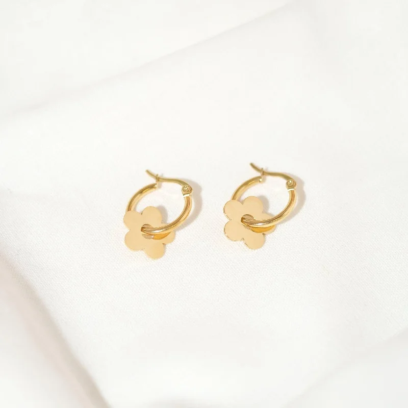 Carved texture earrings-Gold Daisy Hoop Earrings