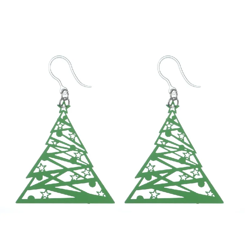 Burnished gold earrings-Artsy Christmas Tree Dangles Hypoallergenic Earrings for Sensitive Ears Made with Plastic Posts