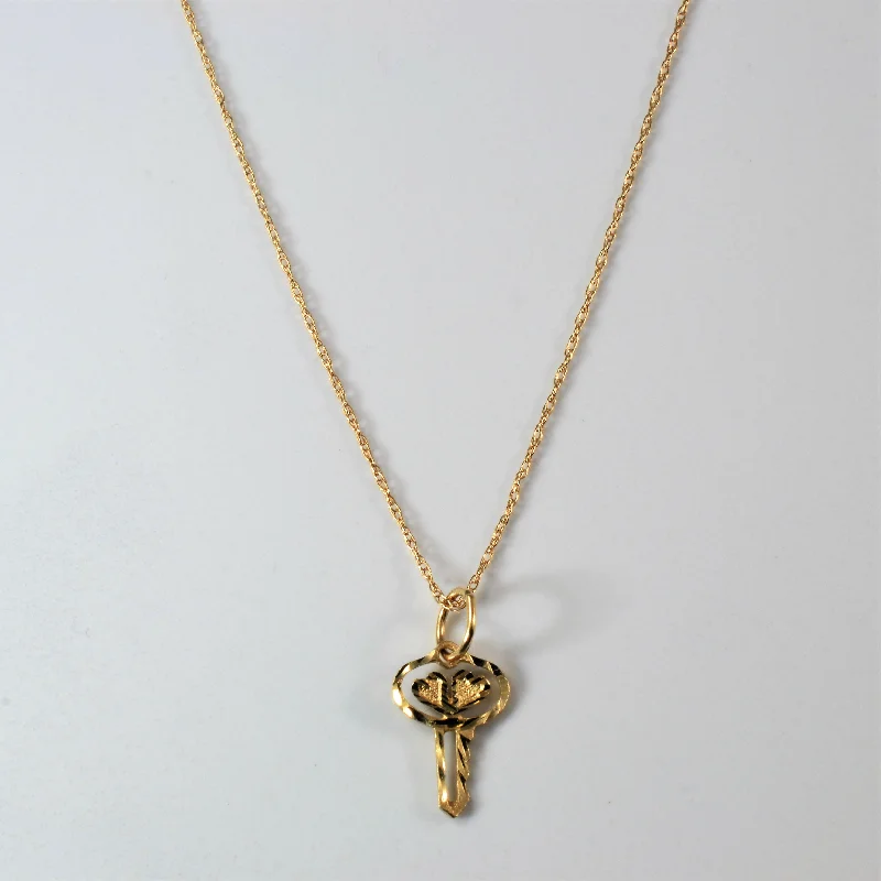 Boho woven necklaces-Double Heart Gold Key Necklace | 17" |