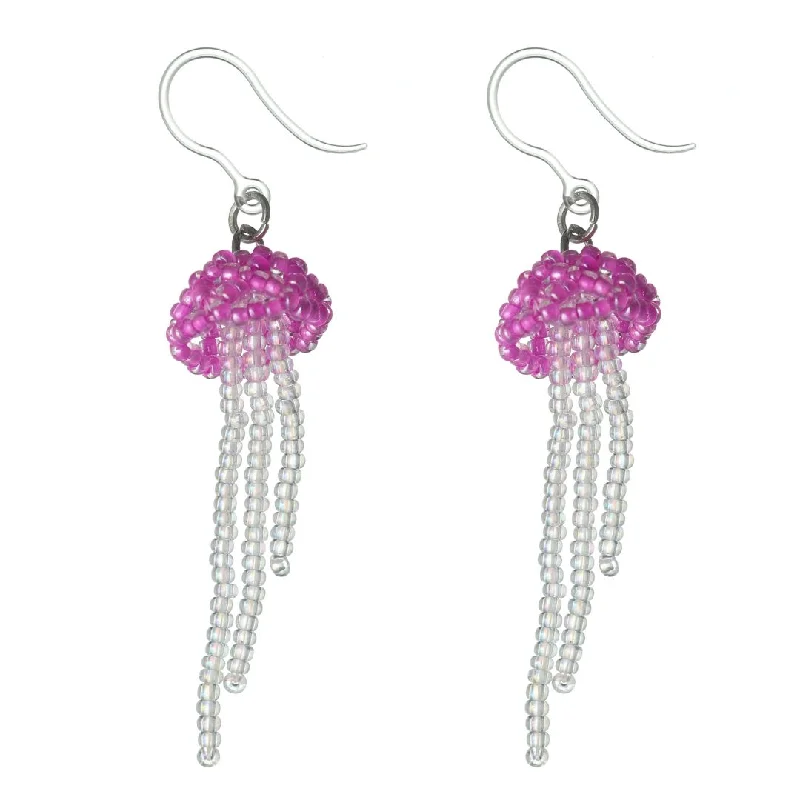 Shimmering druzy earrings-Jellyfish Seed Bead Dangles Hypoallergenic Earrings for Sensitive Ears Made with Plastic Posts