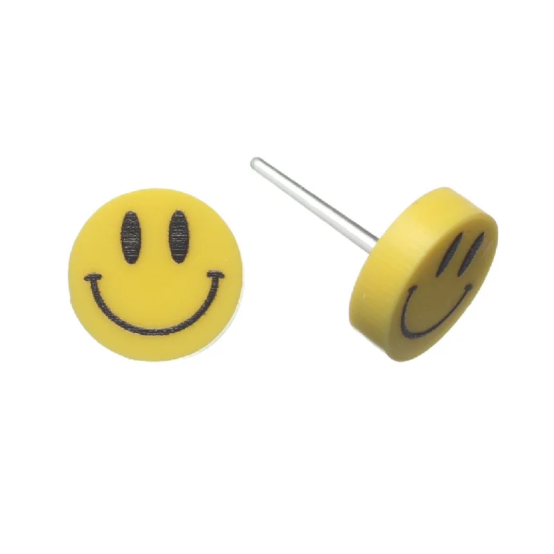 Tri-metal earrings-Emoji Studs Hypoallergenic Earrings for Sensitive Ears Made with Plastic Posts