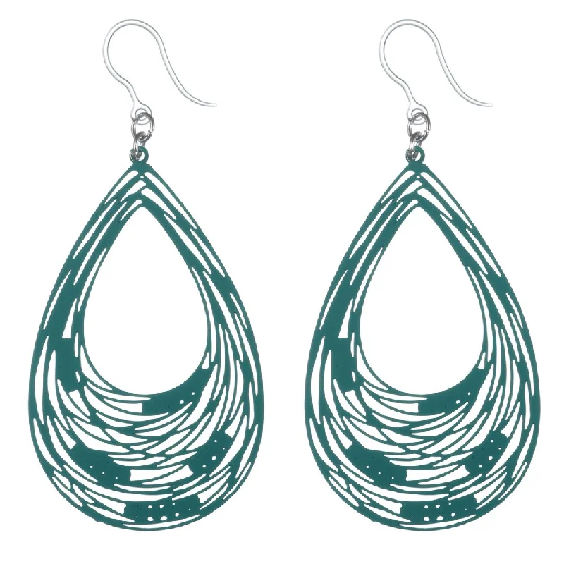 Ridged disc earrings-Swirly Teardrop Dangles Hypoallergenic Earrings for Sensitive Ears Made with Plastic Posts