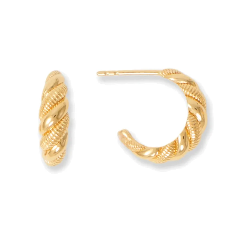 Fringe tassel earrings-Twist 3/4 Hoop Earrings with Polished and Textured Finish 14k Gold-plated Silver