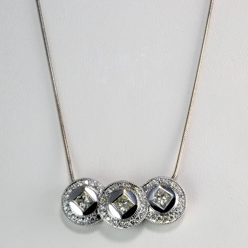 Stretchy cord necklaces-Triple Halo Diamond Milgrain Detail Pendant Necklace | 1.05 ctw, 18''|