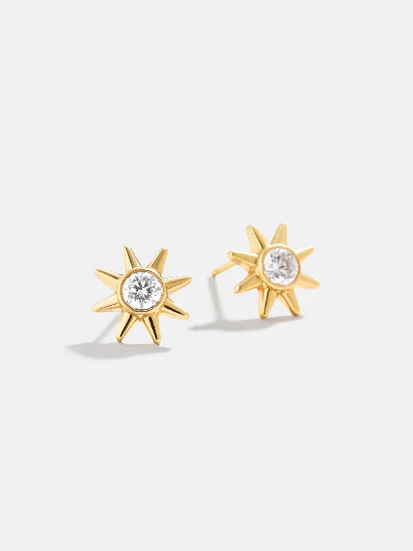 Pink gold earrings-18K Gold Sun Earrings - Gold/Pavé