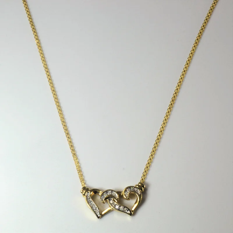 Owl feather necklaces-Double Heart Diamond Necklace | 0.18ctw | 17" |