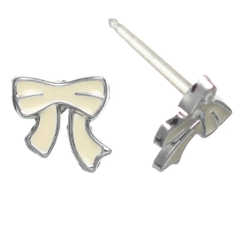 Fired clay earrings-Monochrome Bow Studs Hypoallergenic Earrings for Sensitive Ears Made with Plastic Posts