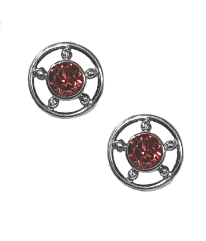 Clean bar earrings-Garnet Ships Wheel Earrings Sterling Silver