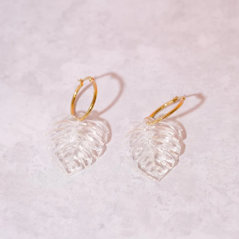 Grand tier earrings-Monstera Hoop Earrings