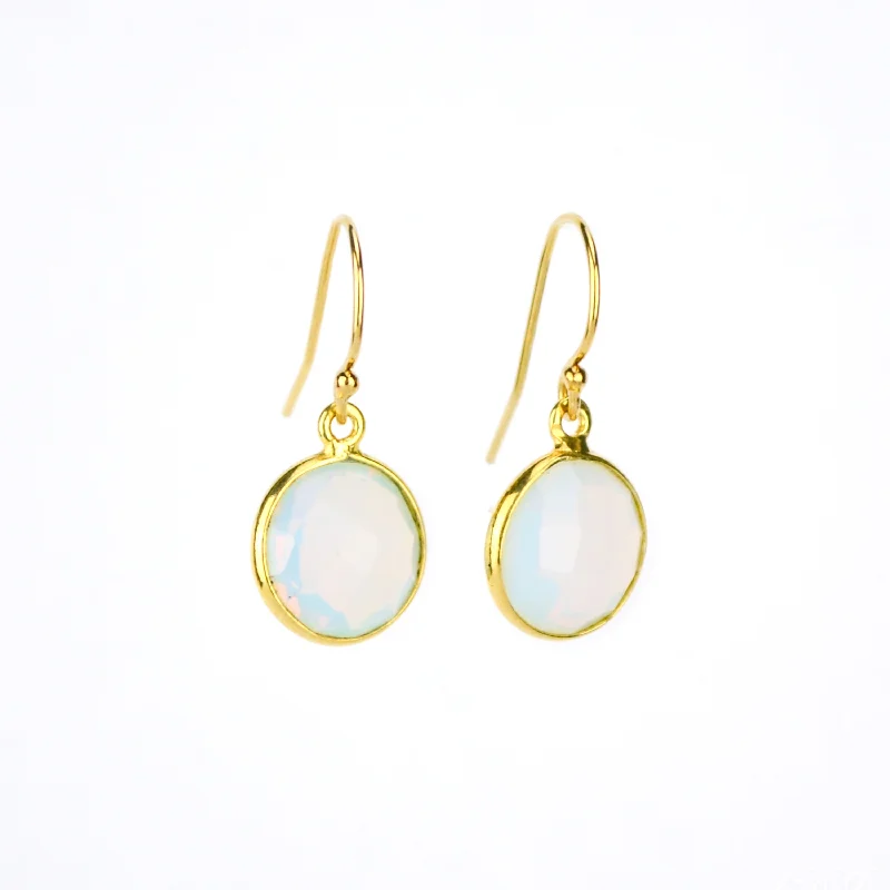 Micro star earrings-Opalite bezel set Earrings  - October Birthstone