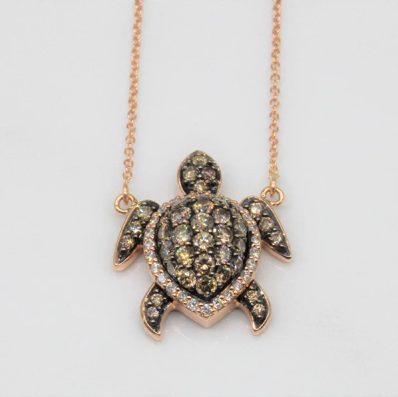 Box clasp necklaces-'Le Vian' Diamond Turtle Pendant Necklace | 1.26ctw | 18" |