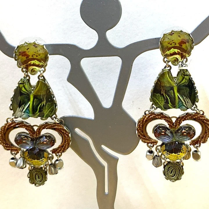 Cascading drop earrings-AYALABAR EARRINGS GREEN BROWN YELLOW TONES