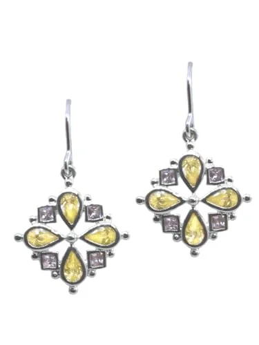 Sleek cuff earrings-Yellow and Lilac Cubic Zirconia Flower Design Earrings Sterling Silver