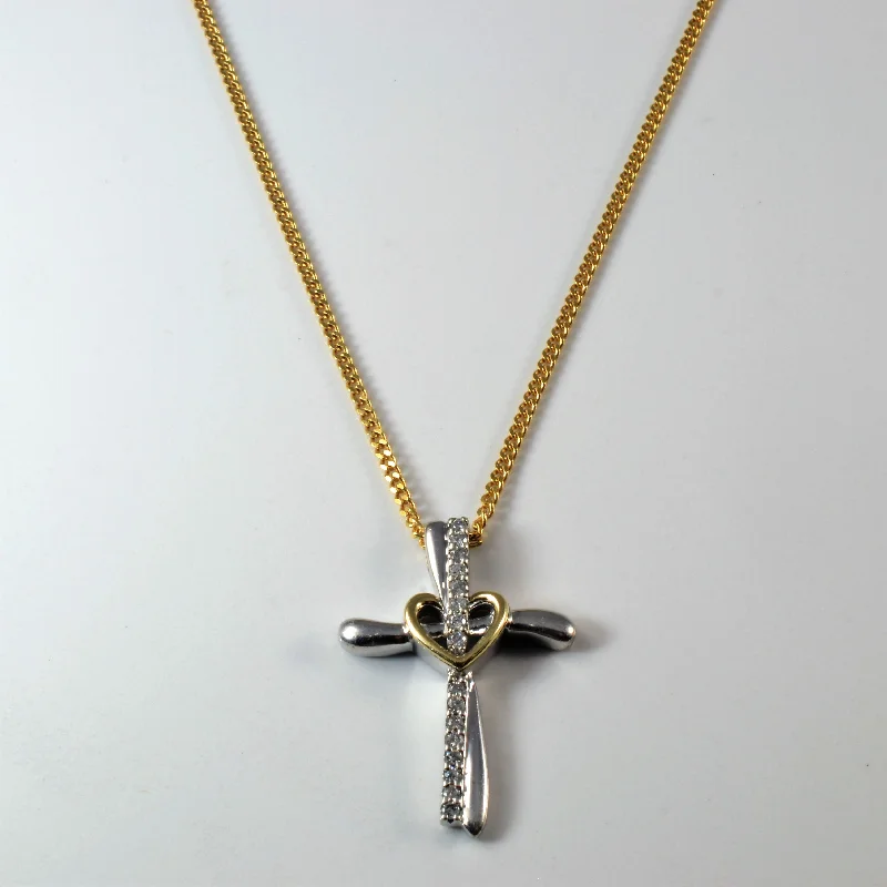 Suede braid necklaces-Diamond Heart Cross Necklace | 0.25ctw | 21" |