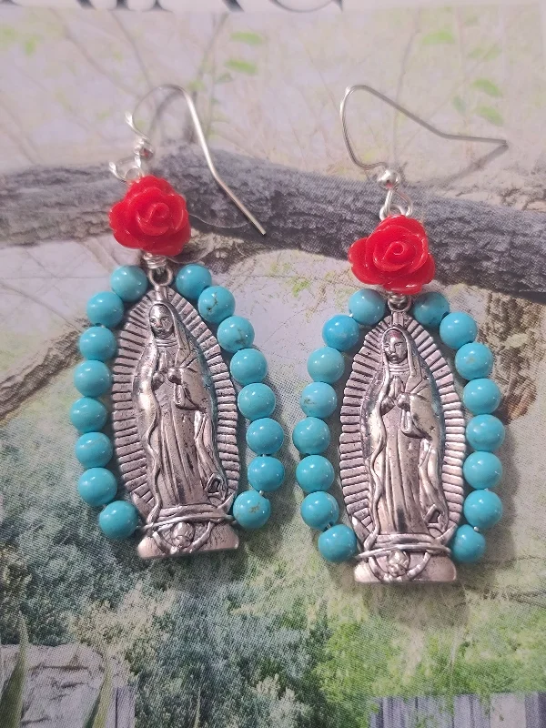 Five-tier earrings-Virgen Turquoise Altar Earrings