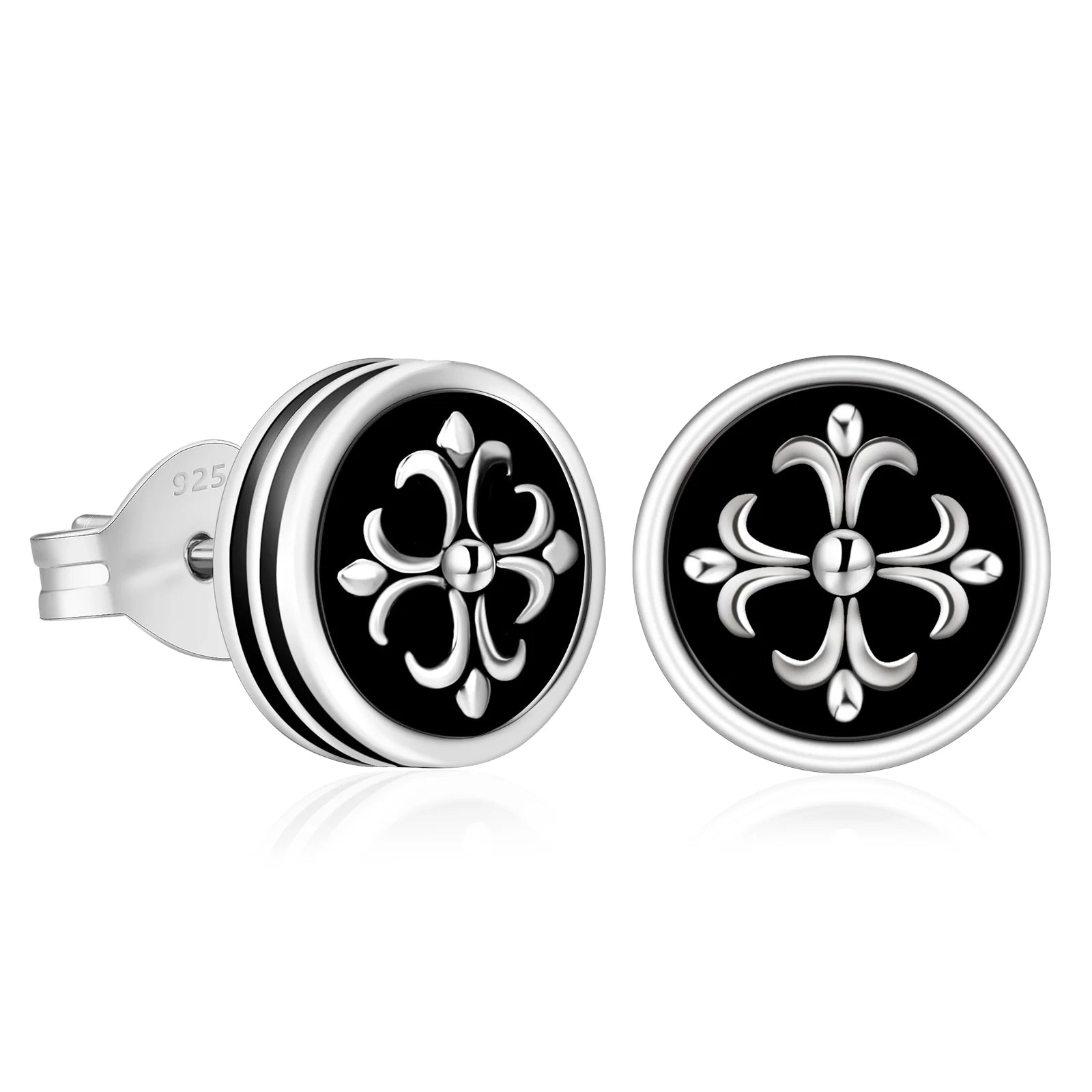 Reef motif earrings-9mm Black Stud Earrings - Cross Fleur-de-lis Lily flower