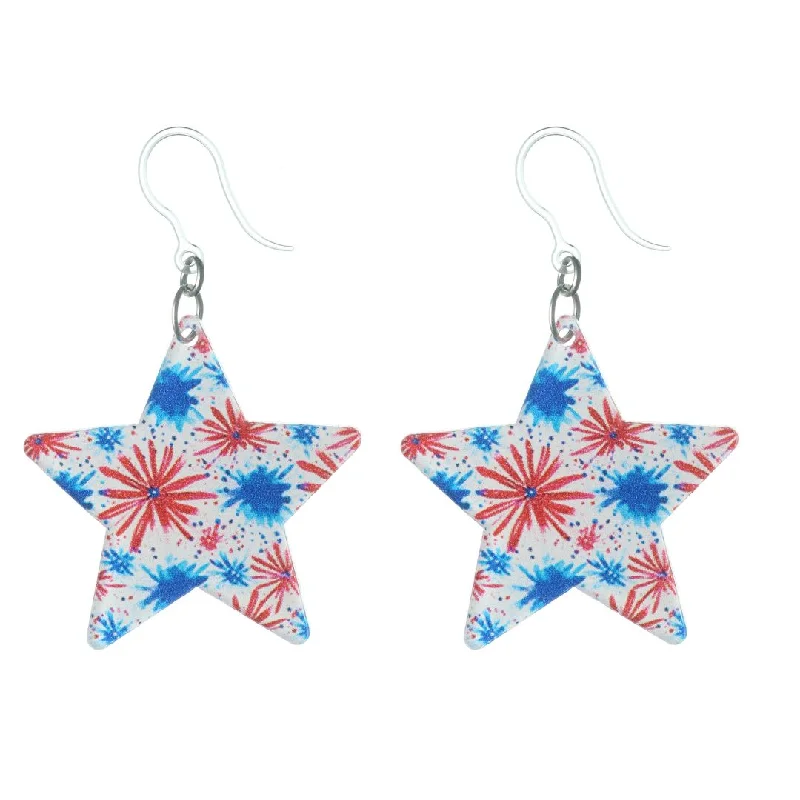 Smooth wood earrings-Firework Stars Dangles Hypoallergenic Earrings for Sensitive Ears Made with Plastic Posts