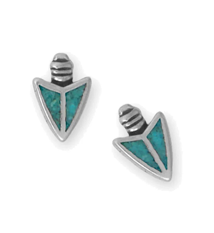 Old coin earrings-Turquoise Chip Inlay Arrowhead Stud Earrings Sterling Silver - Made in the USA