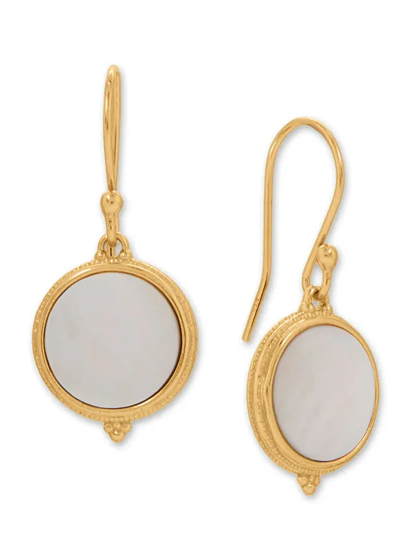 Curved art earrings-14k Gold-plated Mother of Pearl Earrings Antique Style