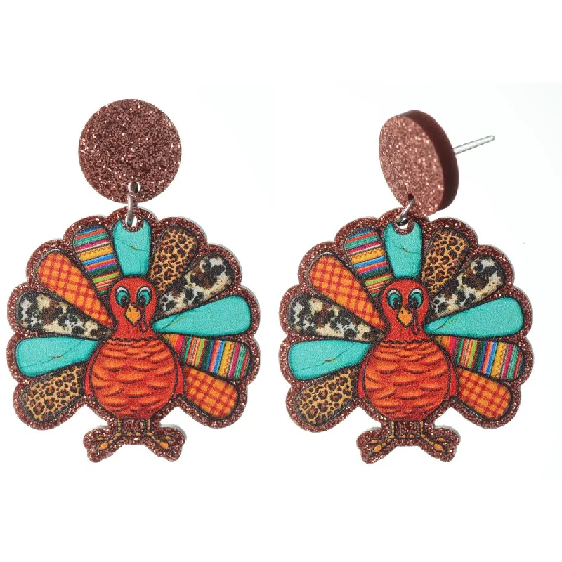 Tourmaline earrings-Patterned Turkey Dangles Hypoallergenic Earrings for Sensitive Ears Made with Plastic Posts