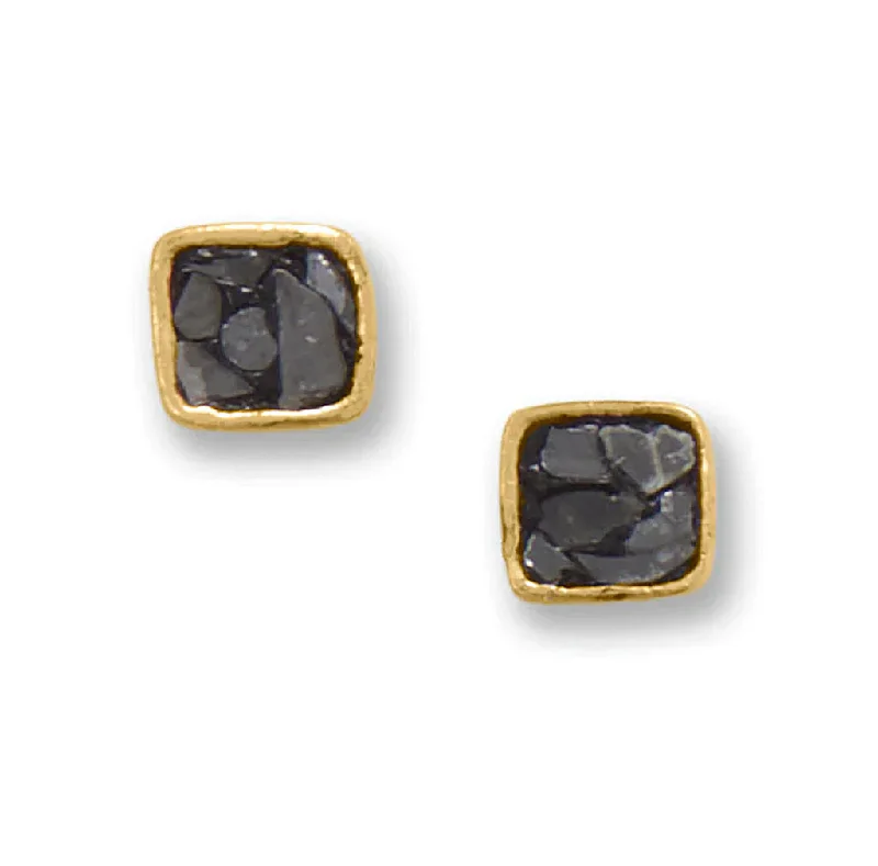 Akoya pearl earrings-Black Diamond Chip Stud Earrings Square Shape 14k Gold-plated Silver